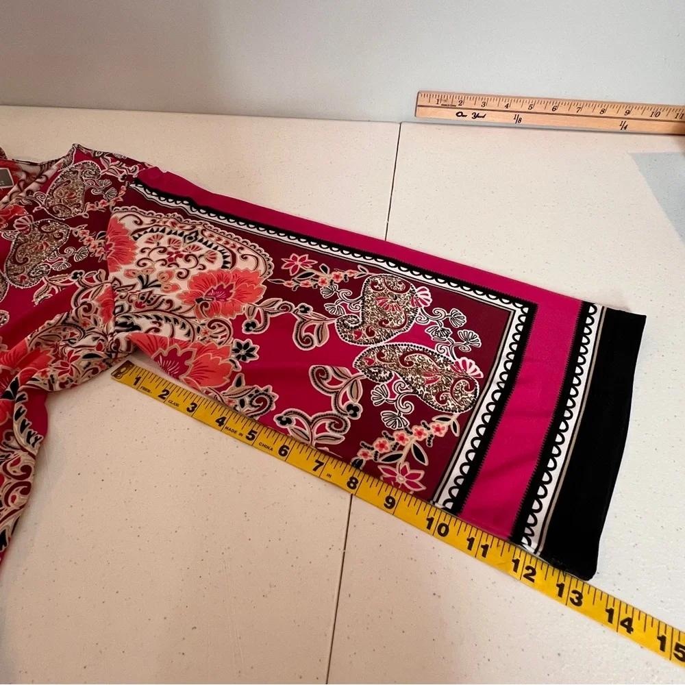 JM Collection Woman Pink Burgundy Sequin Paisley Floral Print Tunic Top Size 1X - Picture 10 of 11